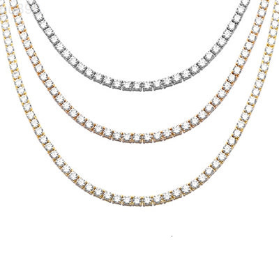 Factory Moissanite Chain 3mm Iced Out D Color Vvs 925 Sterling Silver White Gold Plated Moissanite Tennis Chain for Men Women