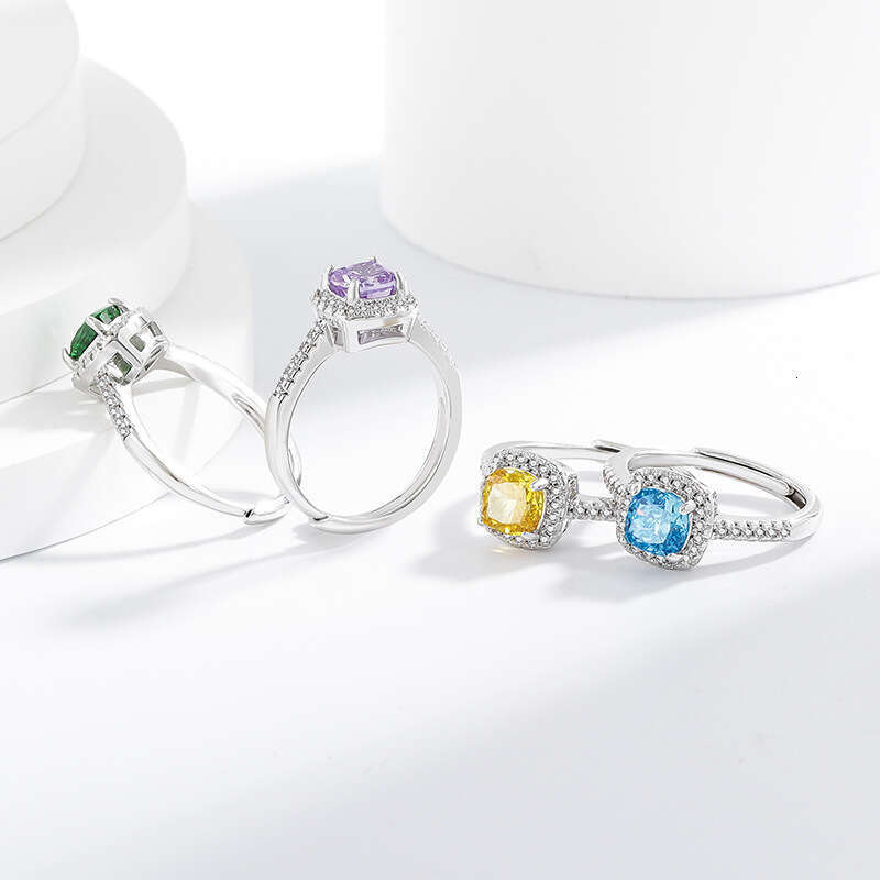 Simple and Elegant Square Zircon Korean Versatile Fashion Ring Earrings Necklace Bracelet Set 531