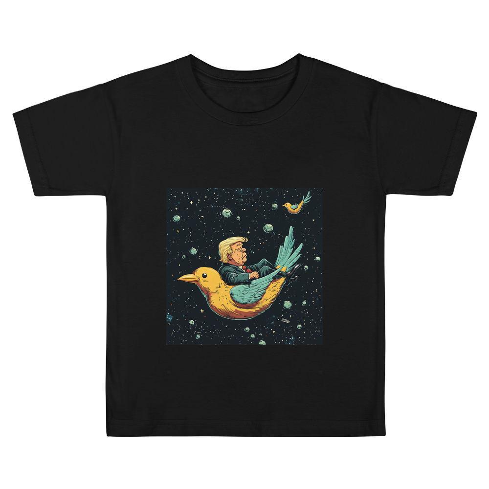 ddmywed Boy and girl Children's T-shirt t shirt with an image of a bird sitting on the moon