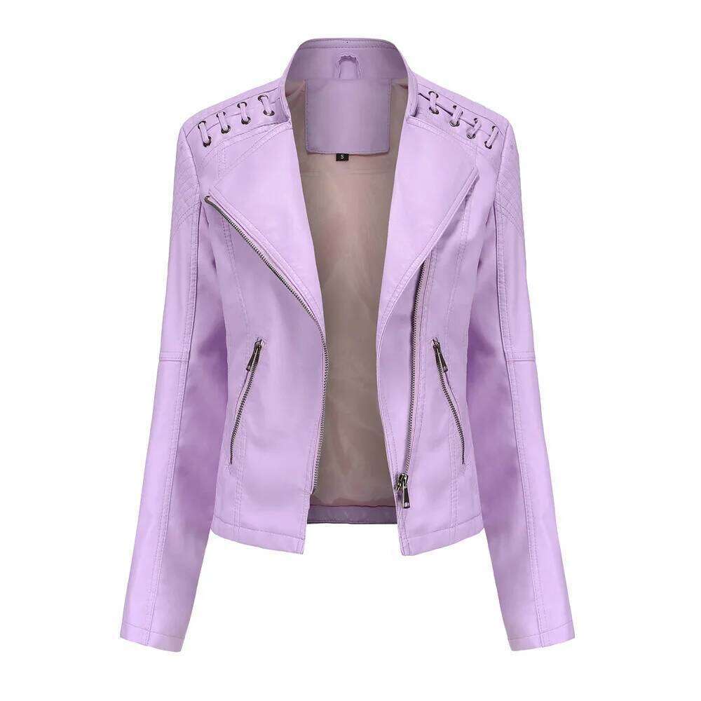 12 Color PU Women's Lapel Zip-Up Overcoat Women Leather Jacket S-4Xl Red Purple Black Coat Female Outerwear Blue Yellow