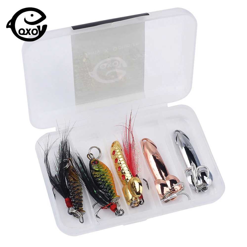 QXO 5pcs/box Fishing Hard Lure Spoon Jig Metal Winter Jigging Ice Spinners Goods For Fishing With Box Streamer Sea Fish Spoon Z250717