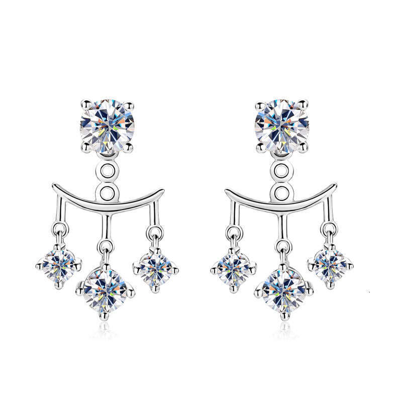 Moissanite Water Drop Tassel Live New Model S Sterling Sier Niche Design Personality Stud Earrings 5B1