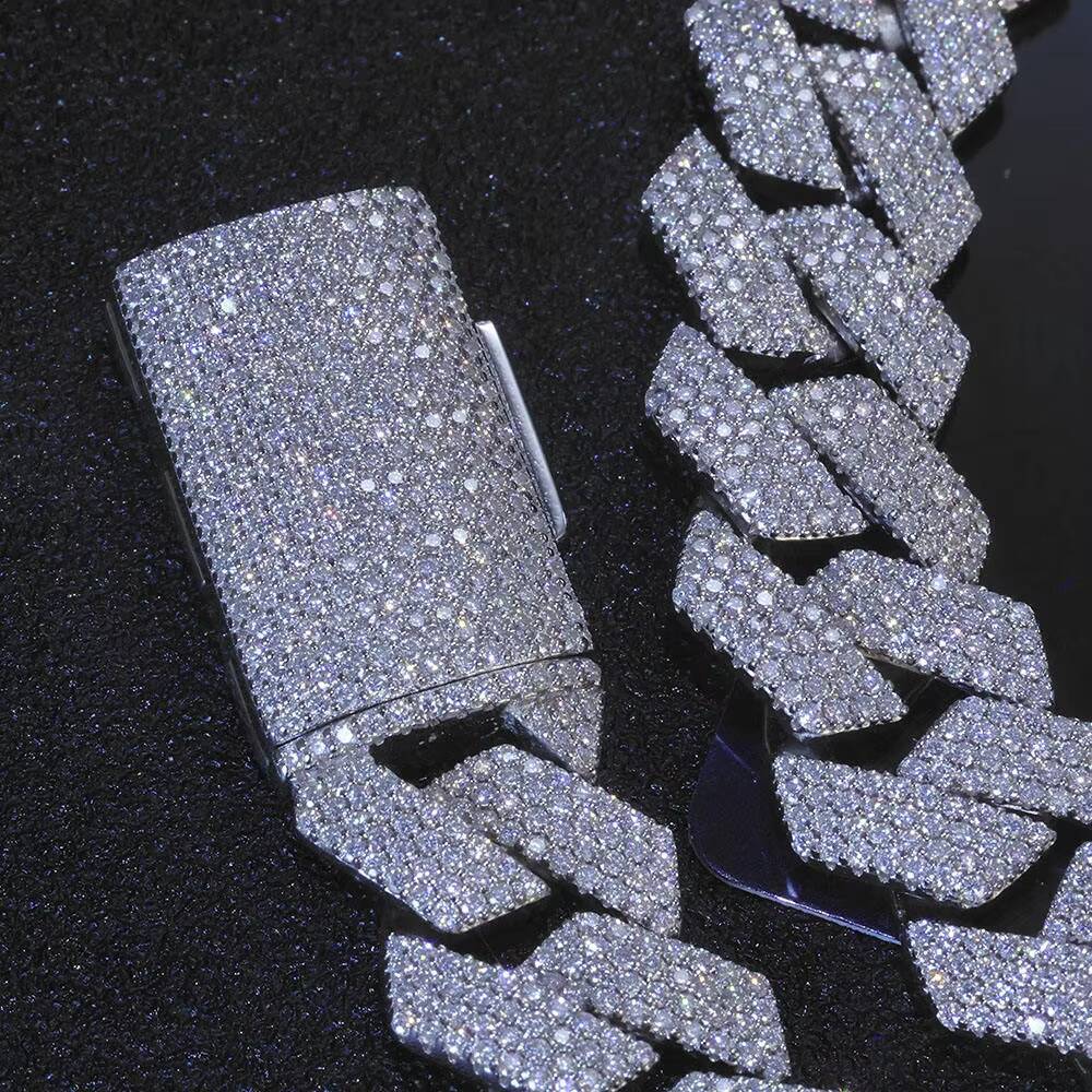 15MM Iced Out Cuban Chain Necklace Men Hip Hop Jewelry Shiny VVS Moissanite Diamond 925 Sterling Silver Cuban Link Chain