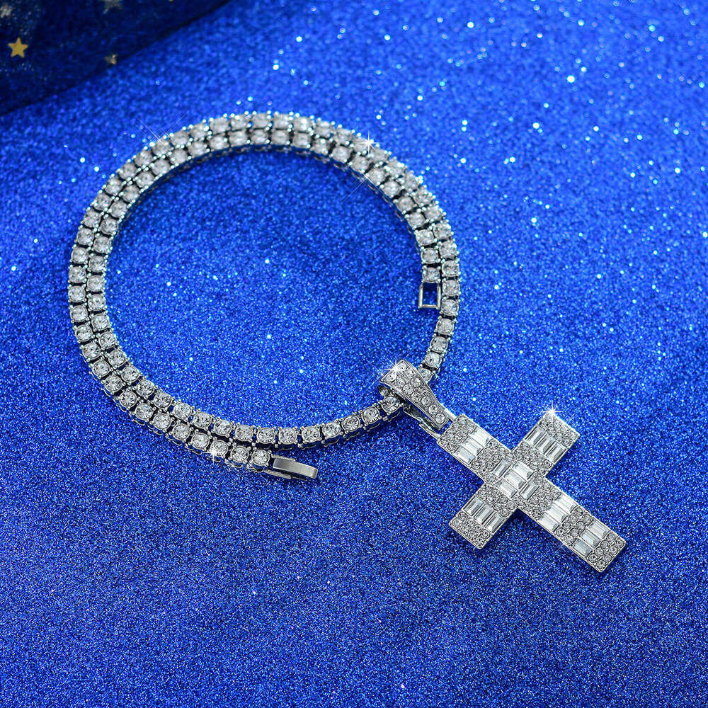 New T Square Cross Full Dia Hip Hop Necklace Alloy Pendant Jewelry Individually Packaged