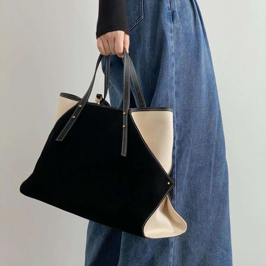 2025 New Large Capacity High-end Color-blocking Black Canvas Tote for Women Handbag Shoulder Commuter Bag