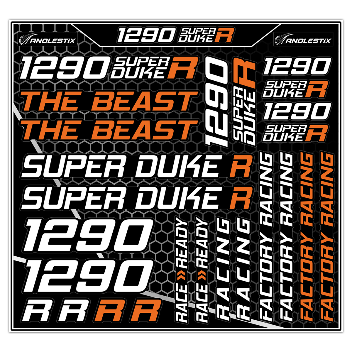 AnoleStix Vinyl Motocross Motorcycle Stickers Logo Set Emblem Tank Helmet Decals For KTM 1290 Super Duke R