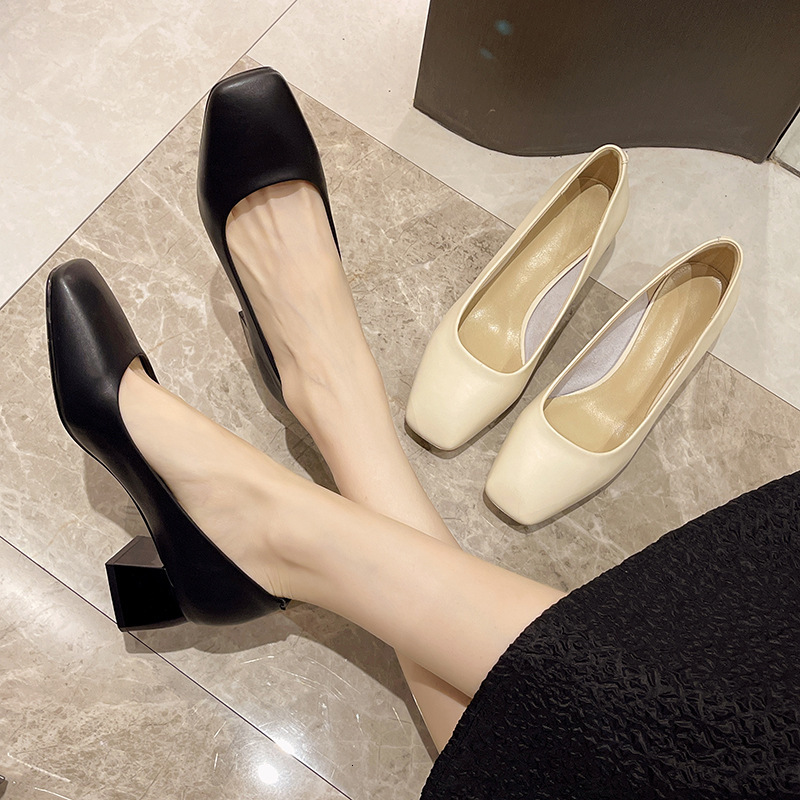 New Versatile Genuine Leather Cowhide Round Toe Square Root Commuting Work Daily Beautiful Temperament Low Chunky Heel Single Shoes for Women ddmysatu