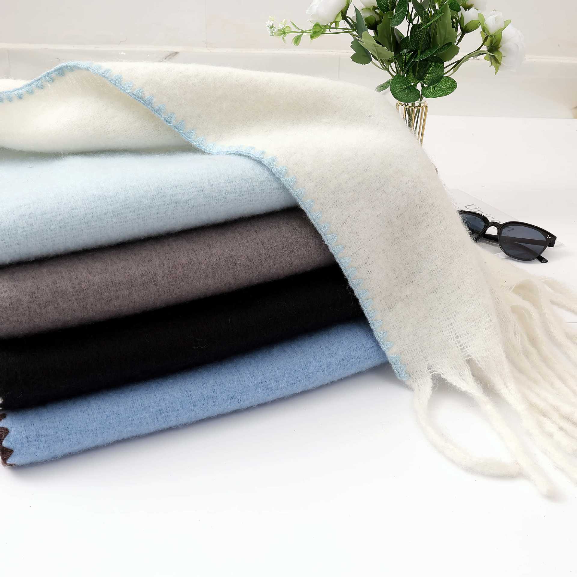 K1379 New autumn and winter wool scarf for women, simple and versatile, warm, high-end, fashionable, solid color