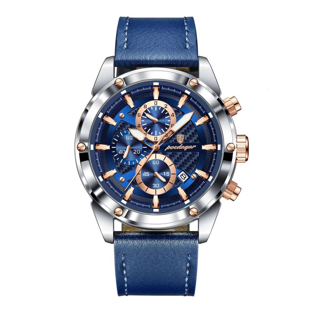 DHwatches Men's Multifunction Chronograph Watch - 50M Waterproof Leather Strap Quartz with Date & Tachymeter (Model 860)