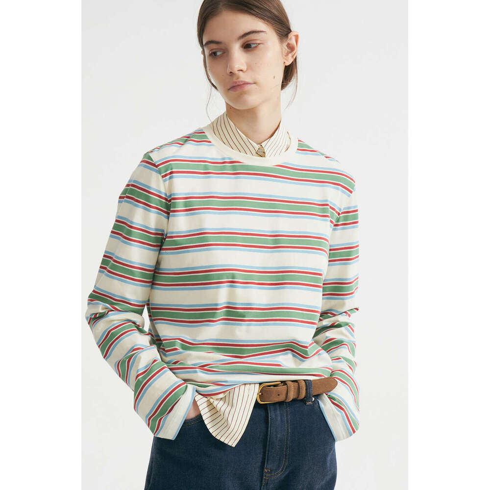 Autumn New Striped T-Shirt For Women, Simple Casual Loose Slimming Pullover Long Sleeve Top B5
