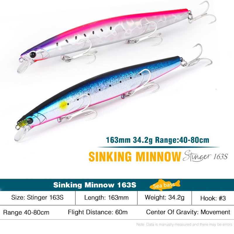 TSURINOYA STINGER 163S Ultra Long Casting Sinking Saltwater Minnow 163mm 34.2g Sea Fishing Lure Artificial Large Hard Baits Z250717