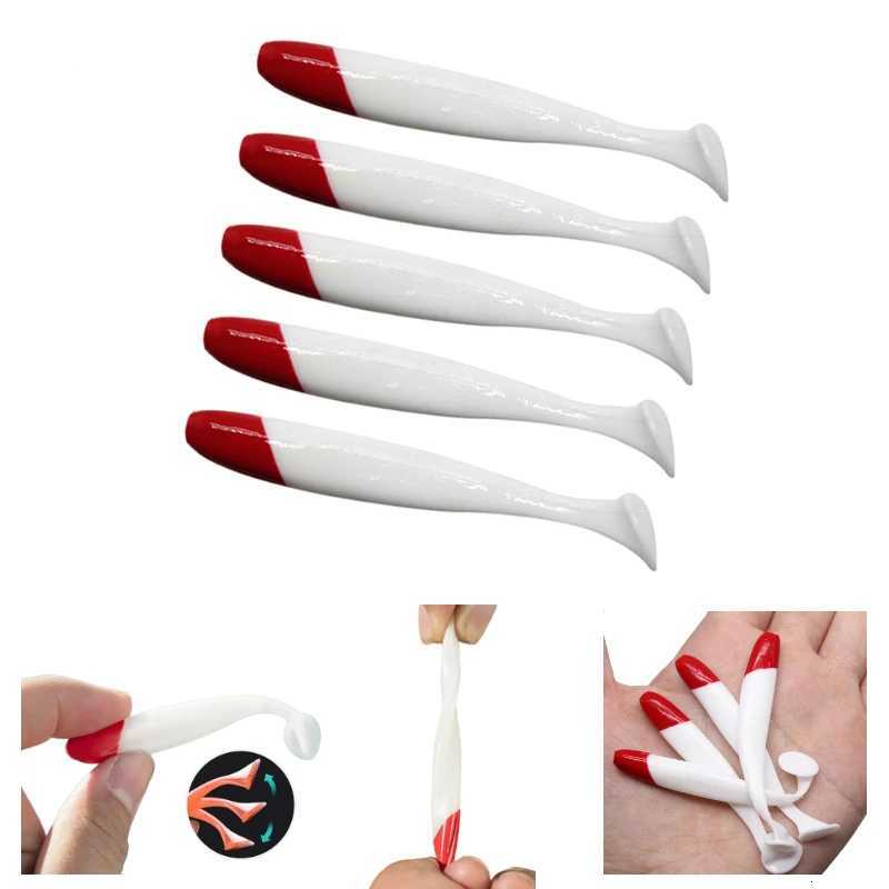 10/20/50pcs Red White Body Bait 5.5/7/9/12cm T Tail Worm Soft Bait Bionic Flying Fishing Lure Artificial Silicone WobbLErs Z250717