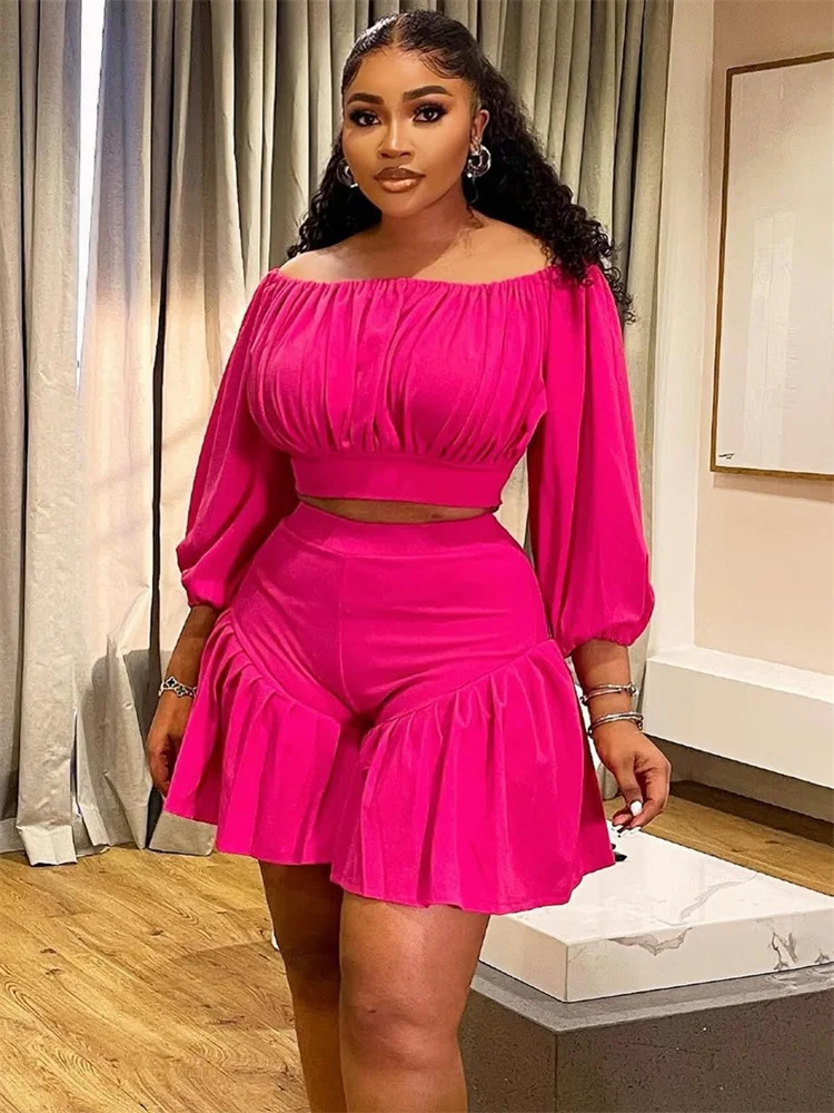 Wmstar Plus Size Shorts Sets Casual Off Shopulder Crop Top and Short Pants Two Piece Women Sport Outfits Wholesale Drop 250714