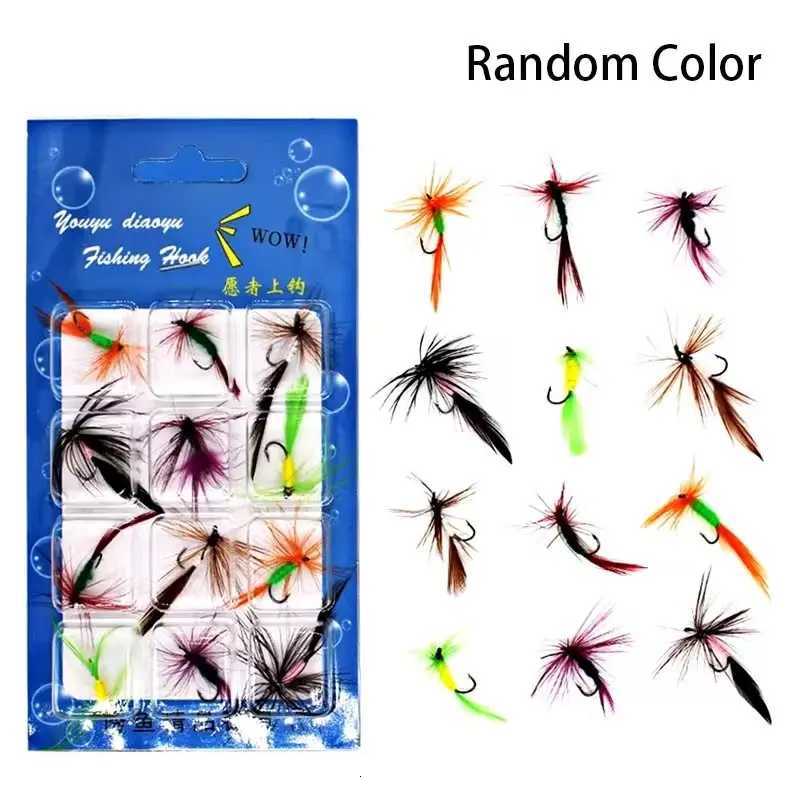 12pcs Natural Insects Flies Set With Dry Fly Tying Sharpened Hook Fake Artificial Bait For Carp Trout Topwater Z250717