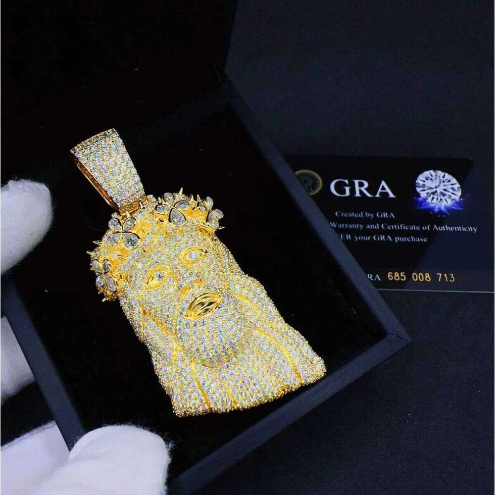 Fashion Vvs Moissanite Gold Plated Sterling Sier Jesus Head Pendant for Hip Hop Jewelry