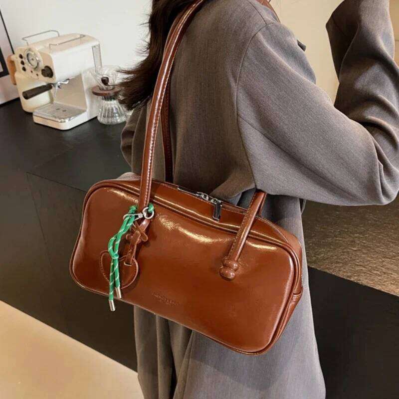 Vintage Women Business Shoulder Bags Simple Ladies Commute Tote Pu Leather Female Underarm Bag Large Capacity Handbags Purse