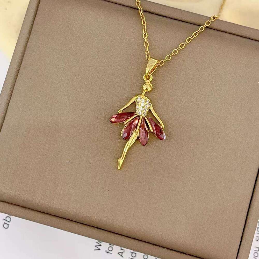 Colorful Crystal Ballet Girl Necklace For Women Versatile High-End Feel Titanium Steel Non-Fading Jewelry 942