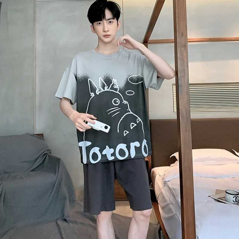 2 Sets of Mens Pajamas Set of Knitted Cotton Students Homewear Short-Sleeved Shorts Cartoon Top Shorts Sleepwear Loungewear W250717