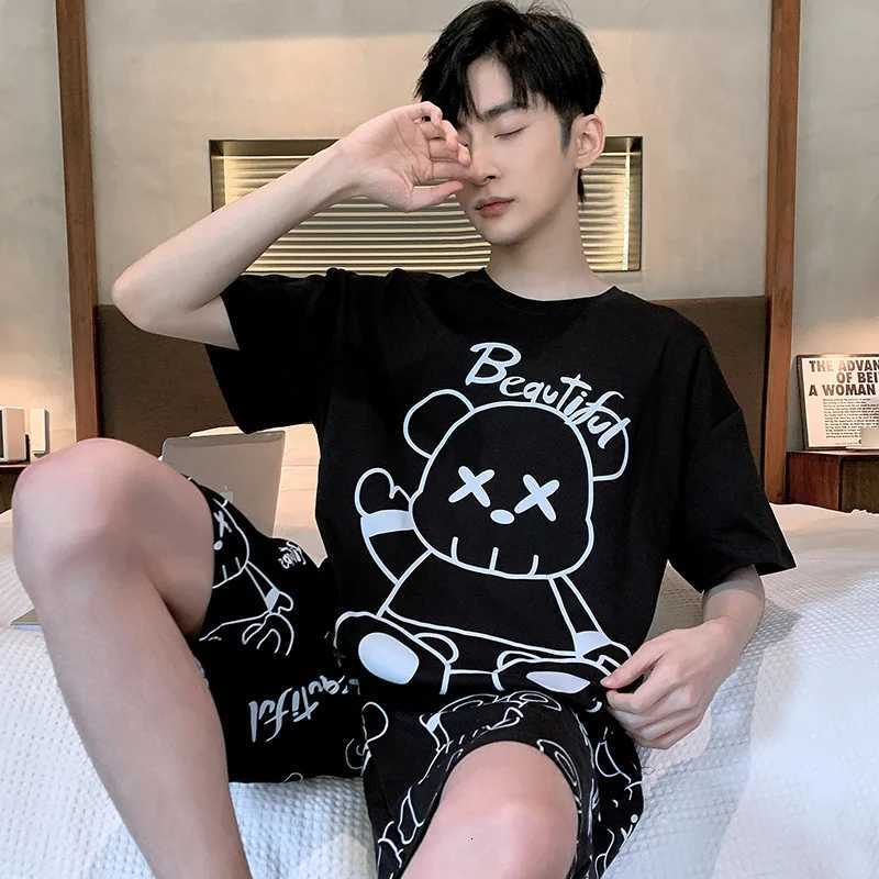 2 Sets of Mens Pajamas Set of Knitted Cotton Students Homewear Short-Sleeved Shorts Cartoon Top Shorts Sleepwear Loungewear W250717