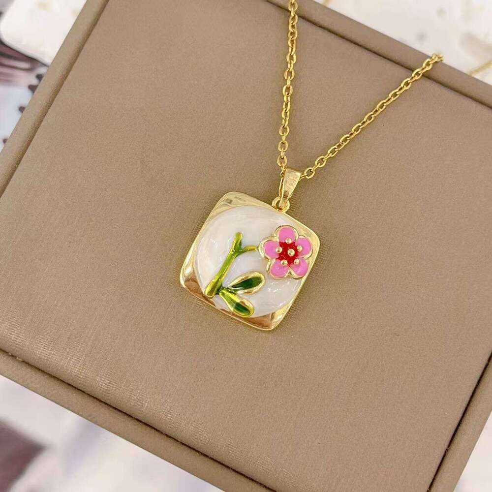 Monet Garden French High-End Oil Painting Vintage Style Flower Pendant Fashion Niche Necklace 0E9