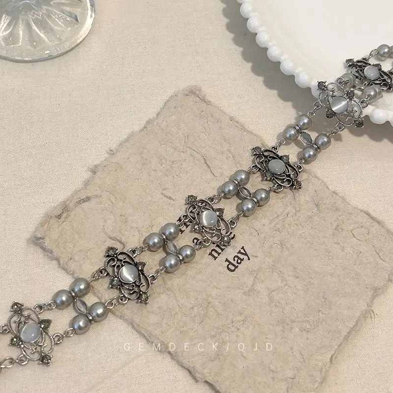 Vintage Necklace Double-Deck Pearl Tiger-Eye Court Style Unisex Choker for Women Men Couple Jewelry 250716