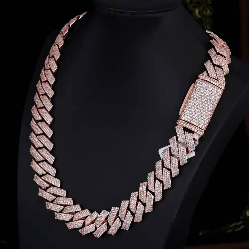 Wholesale Price Heavy Silver Weigh 20mm 4rows VVS Moissanite Diamond Rose Gold Plated Cuban Link Chain for Man Hip Hop Necklace