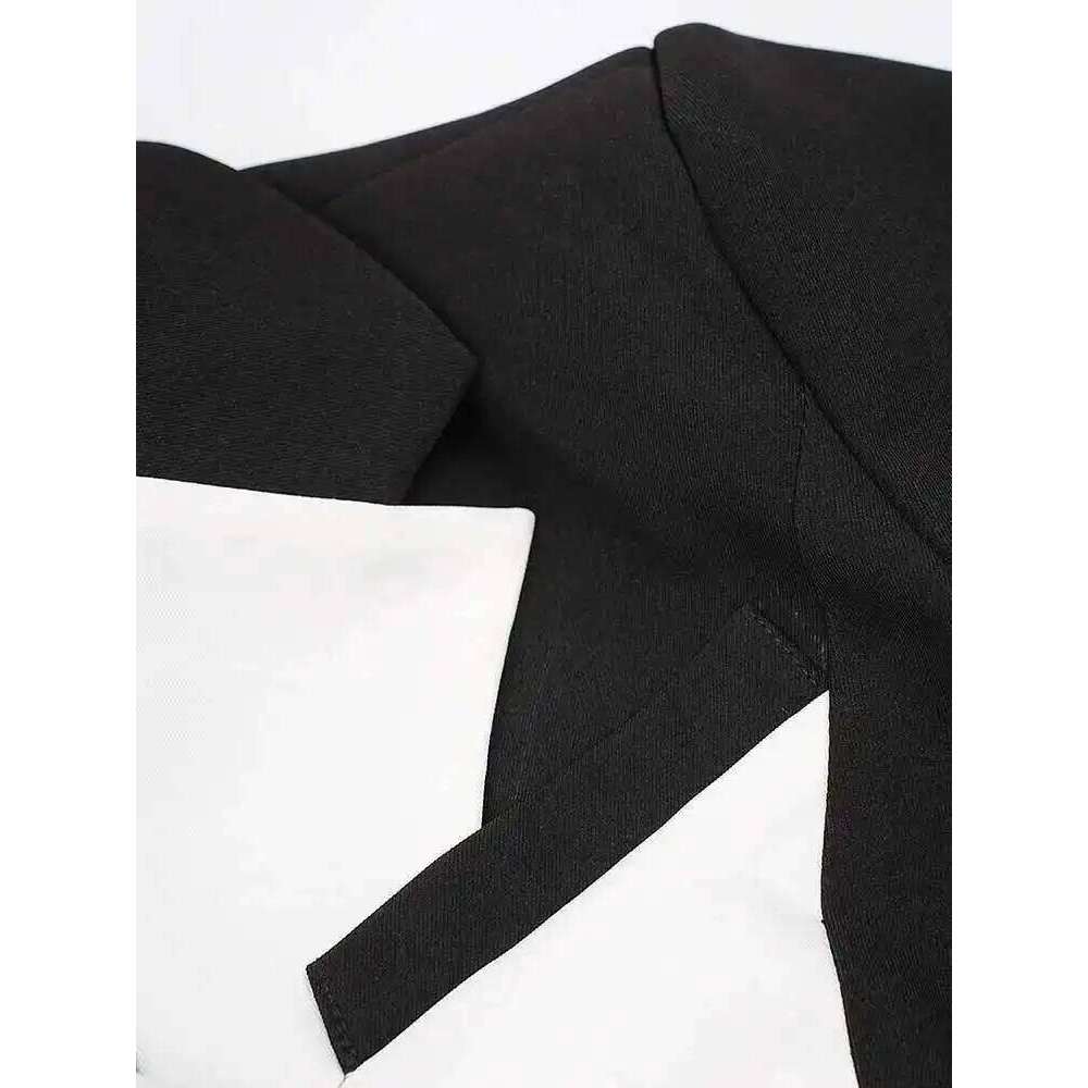 EAM Black Color-Block Elegant Trench Women New Lapel Long Sleeve Loose Fit Windbreaker Fashion Tide Spring Autumn 2025 Cpdb129