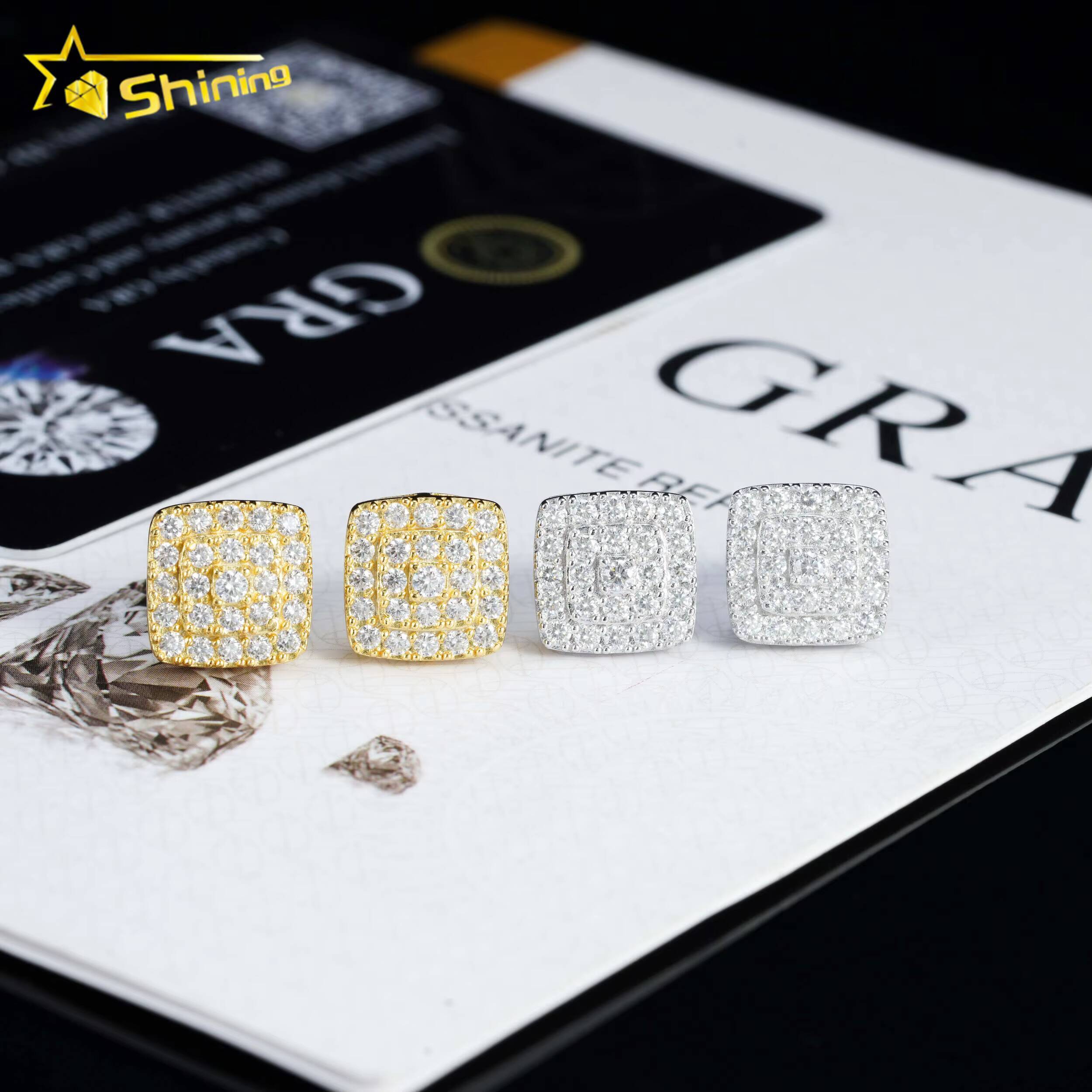 Trendy MEN WOMEN Gold/White Gold Plated Sterling Silver Moissanite Diamond Screw Back Stud Mens Earrings