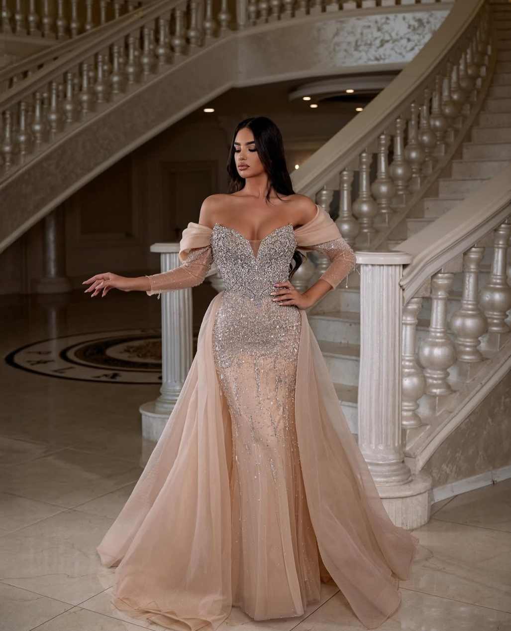 Gorgeous Sequined Mermaid Celebrity Dresses Off Shoulder Beads Women Party Pageant Prom Evening Gowns Customized