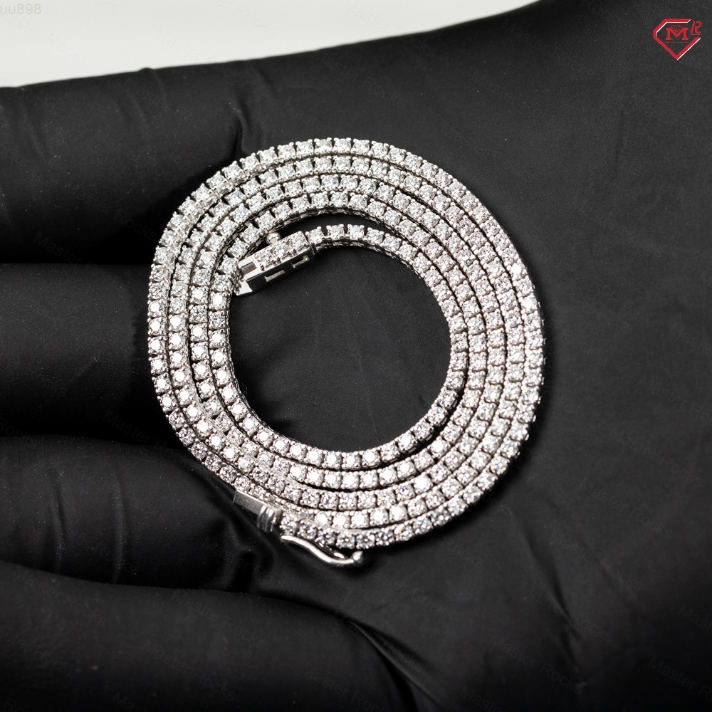 2mm High Quality Moissanite Chain Iced Out Necklace 925 Silver Rhodium Plated VVS Moissanite Tennis Chain