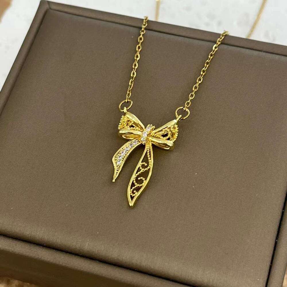 Internet Celebrity Bow Necklace Ins Style Student Sweet Cool Girl Collarbone Chain Versatile Light High-End Accessory 3D6