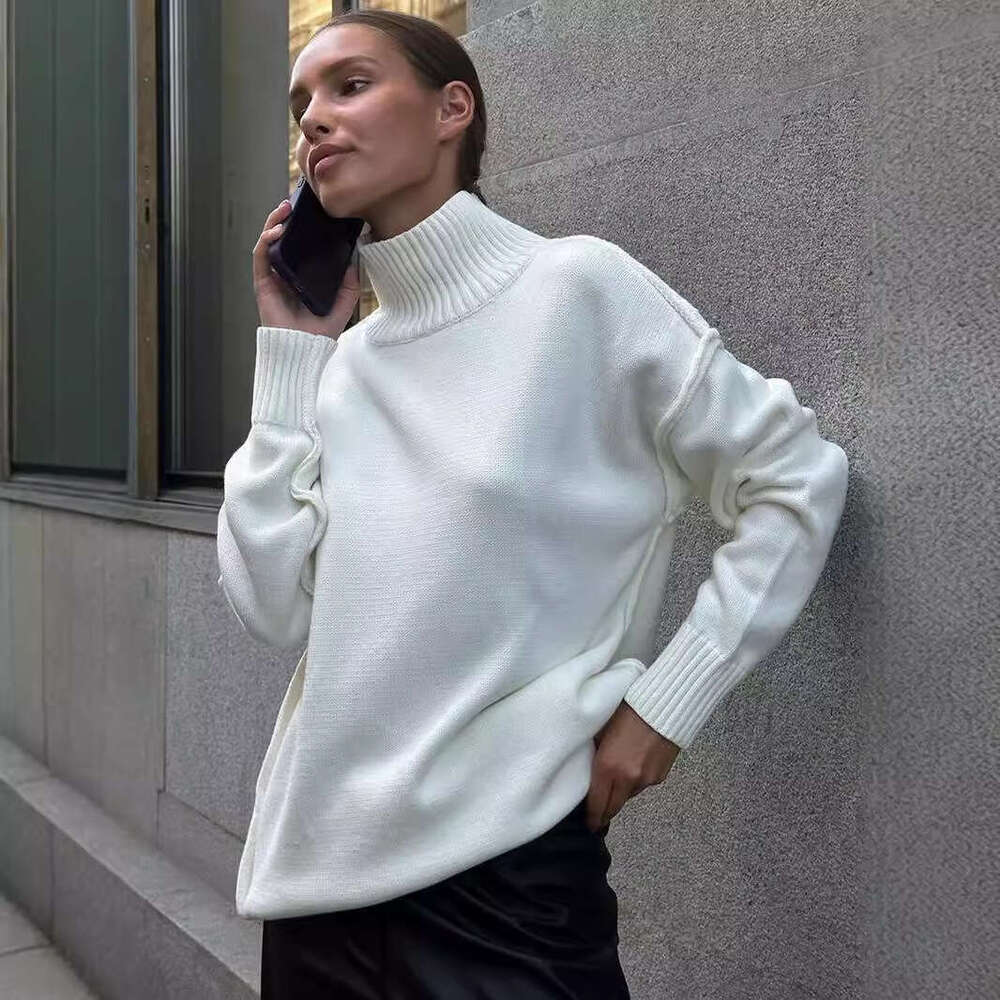 Patchwork Turtleneck For Women, New Autumn Winter Casual Loose Thick Knitted Pullover Sweater B5