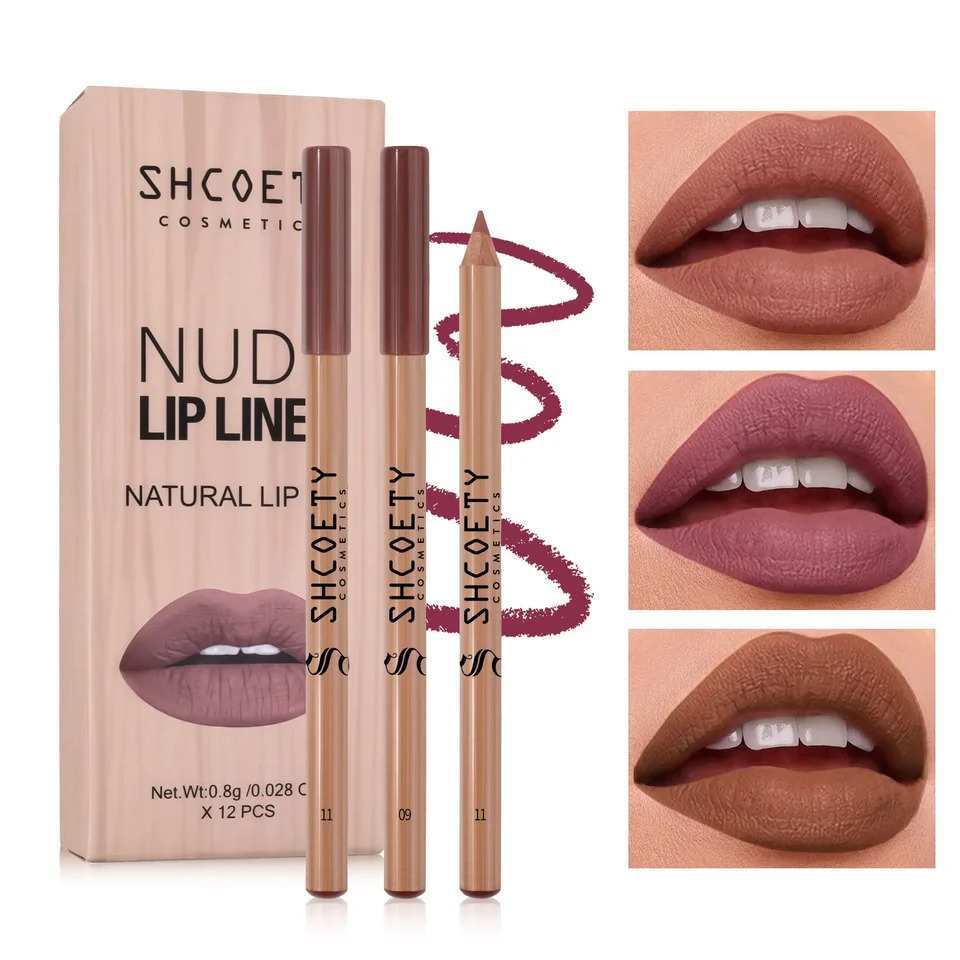 12 Pieces Nude Lip Liner Set Natural Lip Kit Smooth Matte Lipstick Pencils Long-lasting Lip Makeup for Women 250716