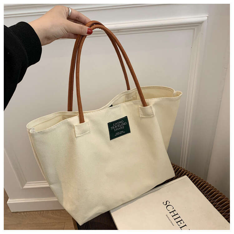 Autumn Winter New Capacity Single Shoulder Canvas Simple Handheld Women's Ins Style Large Solid Color Tote Bag