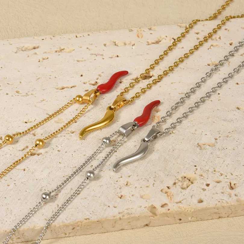 1Pc Stainless Steel Women Italian Lucky Horn Chili Pendant Necklaces Personality Red Hot Pepper Men Grunge Necklaces Jewelry XJ250717