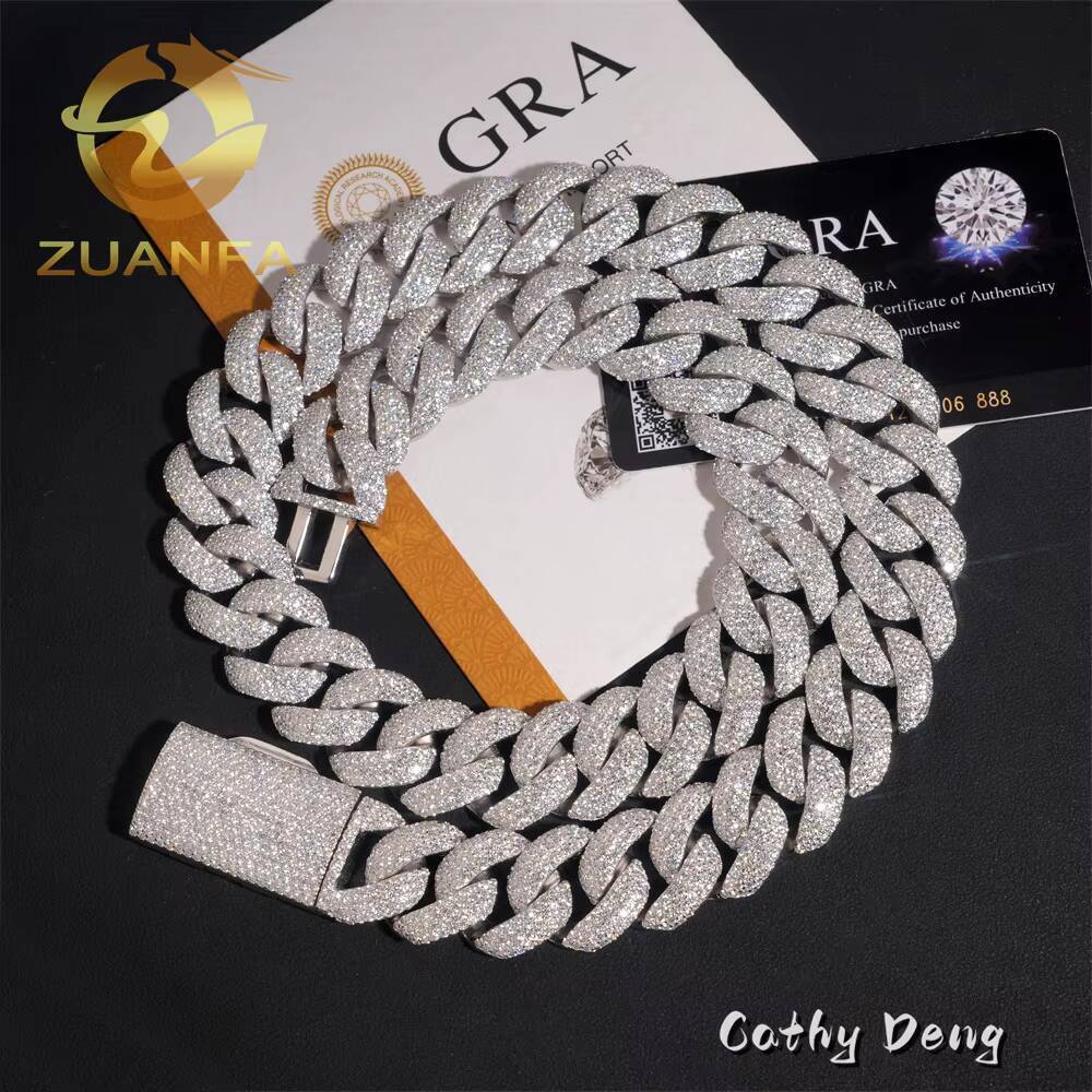 20mm 4rows Iced Out 925 Silver Moissanite Chain Link Cuban High Quality Hip Hop Jewelry Men Cuban Chain With GRA Certificate