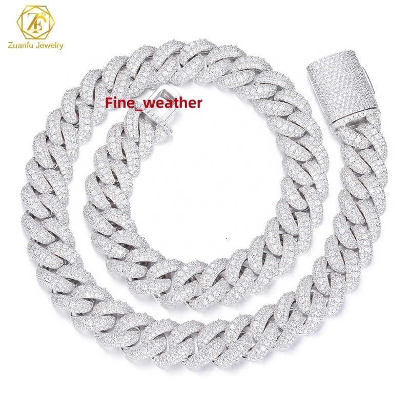 Wholesale Price Moissanite Miami Gold Cuban Chain Necklace 925 Sterling Silver Diamond Moissanite 15MM Iced Cuban Link Chains