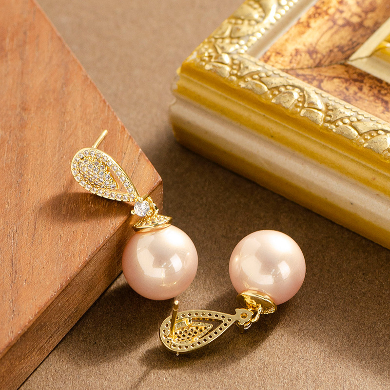 S Sier Needle Fashion Sweet Exquisite Full Dia Shijia True Round Pearl for Women Elegant High-end Sense Earrings