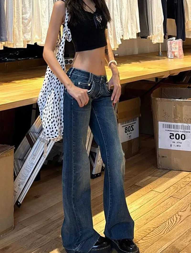 2025 New Retro High Street Low-Waisted Jeans for Women All-Match Y2K Denim Trousers Female Sexy Slim Fit Streetwear Flares Pants R250716
