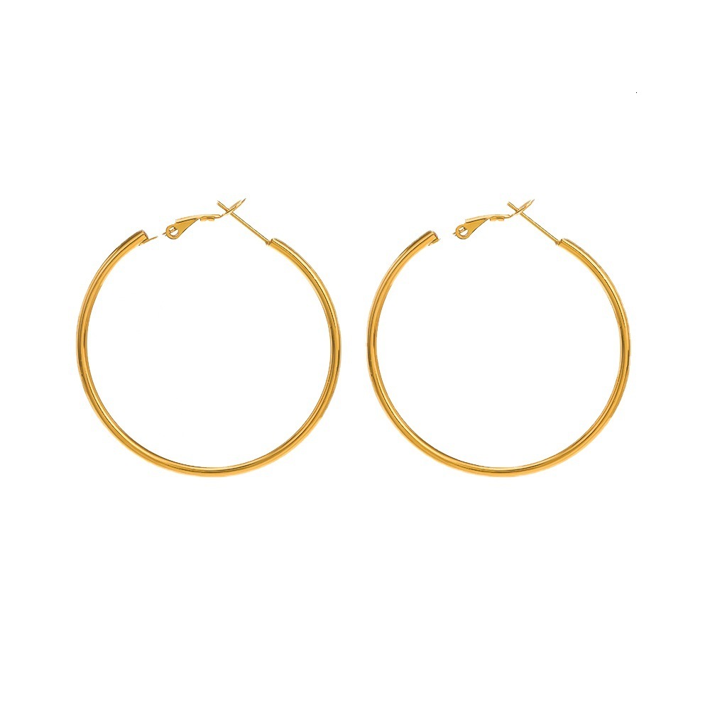 Internet celebrity minimalist and trendy 30/40/50/60mm stainless steel round earrings with personalized and fashionable 18K gold geometric earrings