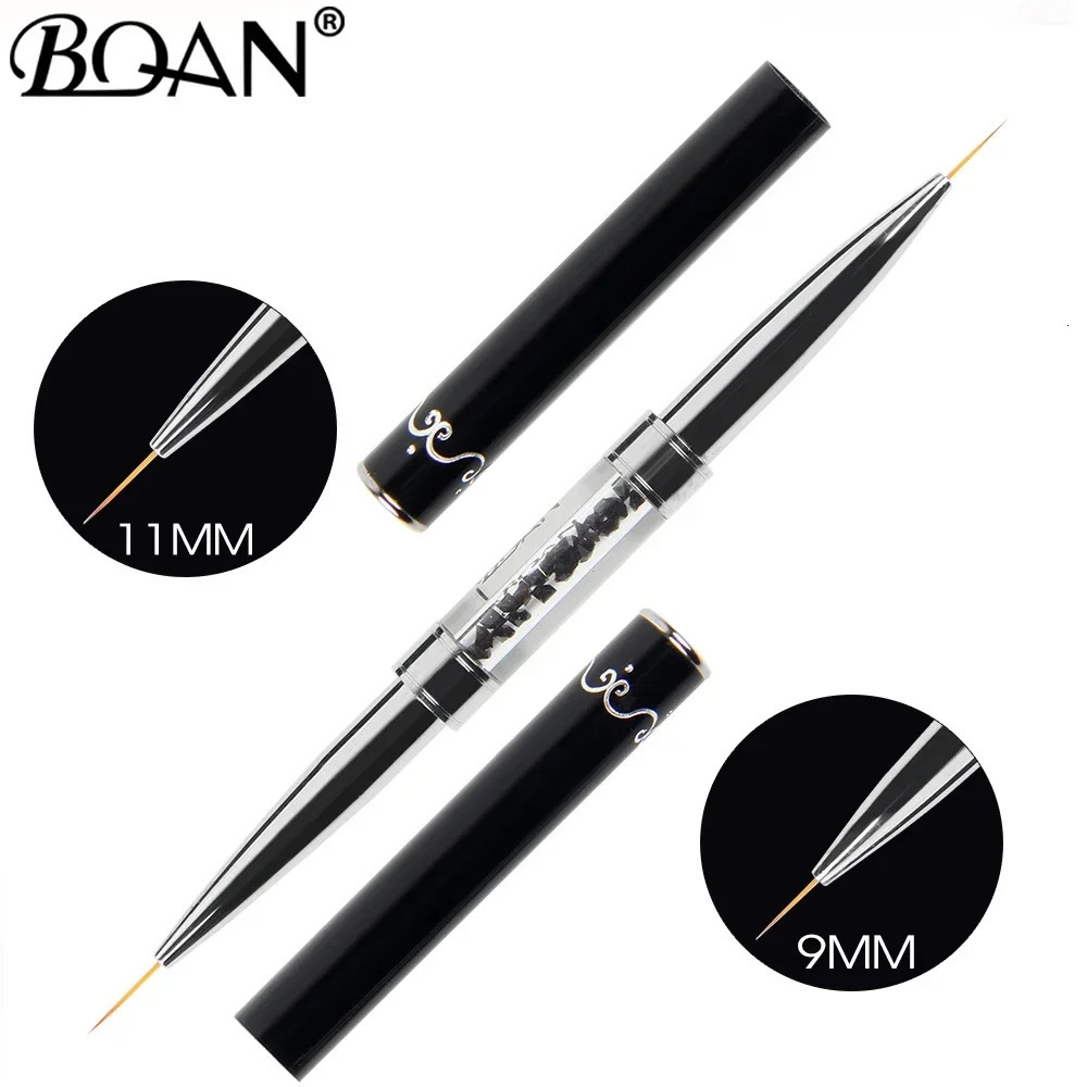 BQAN Black Double Head Crystal Handle 9mm 11mm Drawing Brush Liner Brush Painting Pen Gel Polish Crystal Nail Art Manicure Tools 250716