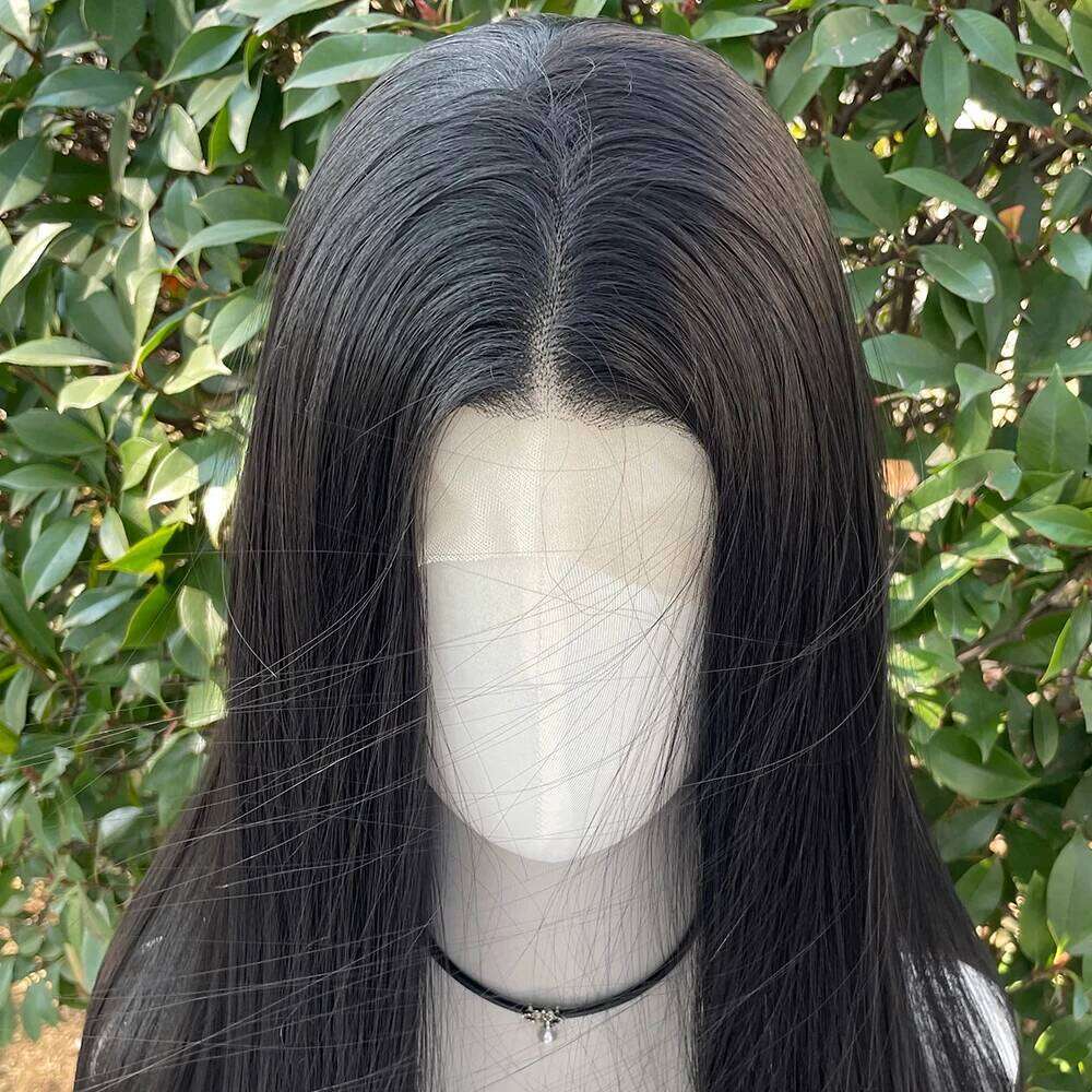 26 Inch Long Silky Straight Jet Black 13X4 Synthetic Lace Front Wigs For Women Heat Resistant Hair Glueless Wig 150% Density
