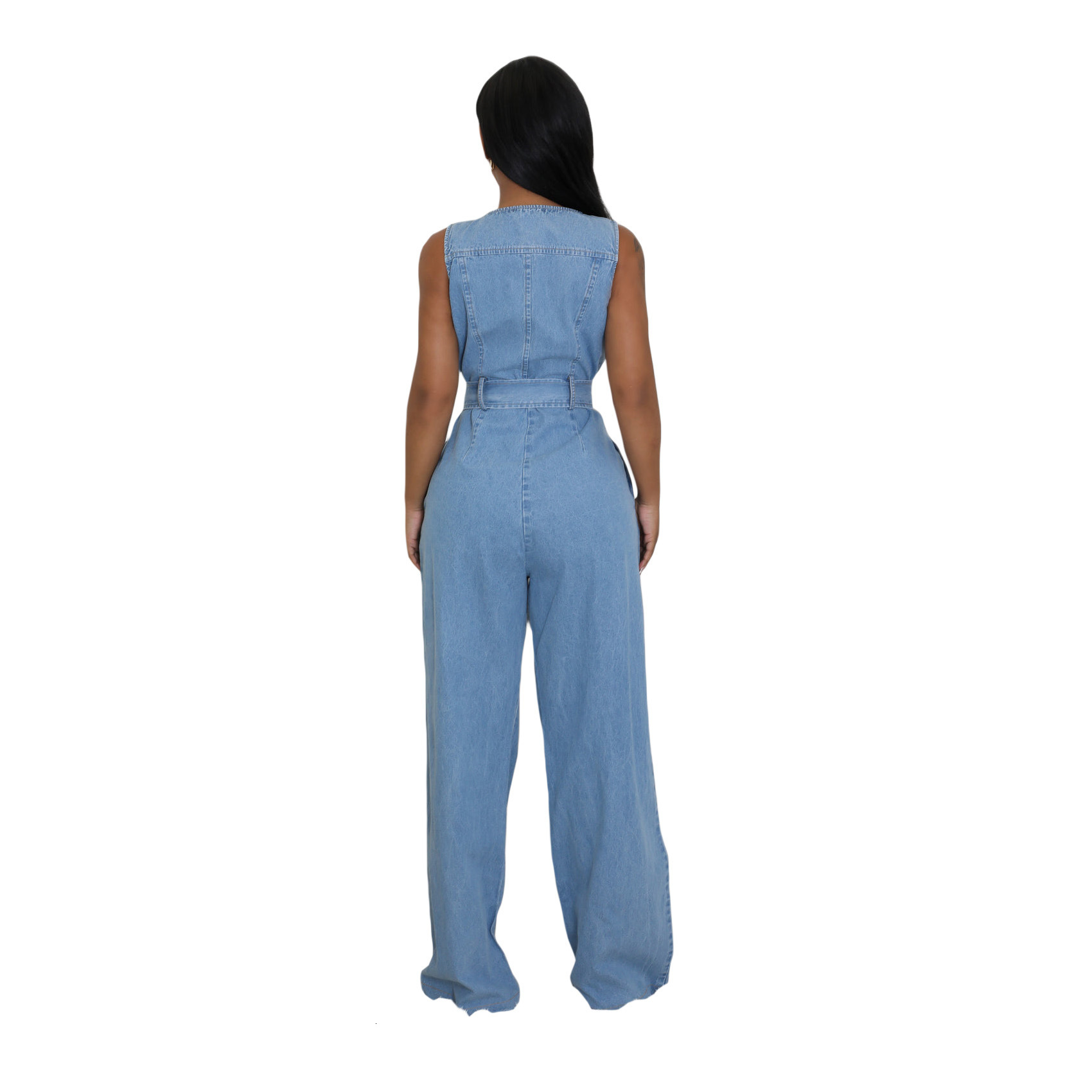 6990 tight waist slim fit elastic wash denim jumpsuit straight tube loose jumpsuit