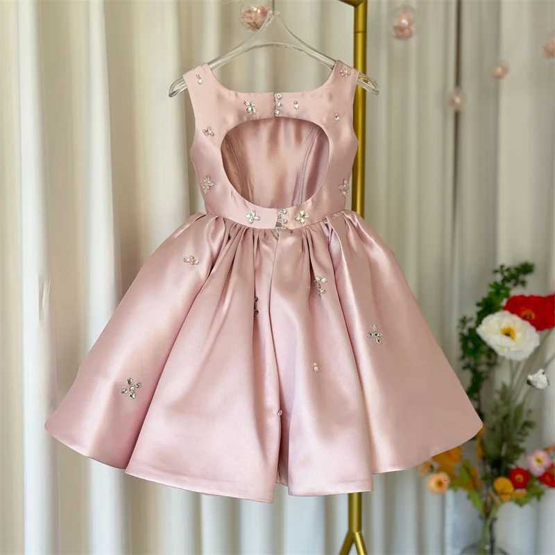 Kids Princess Satin Pearls Crystals Flower Girl Dress Children First Communion Dress Ball Gown Wedding Party Dress Birthday Show Z250716