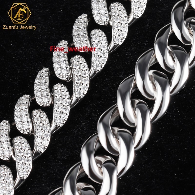 Hip Hop Jewelry Iced Chain Moissanite Clasp Cuban Link Chain 925 Sterling Silver 6/8/10/14/18mm Miami Cuban Bracelet