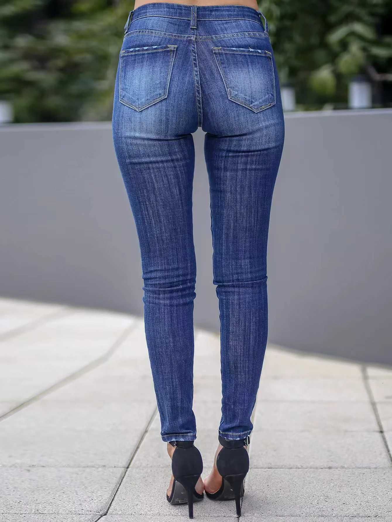 Womens jeans with contrasting color stitching solid color Slim Skinny Jeans R250716