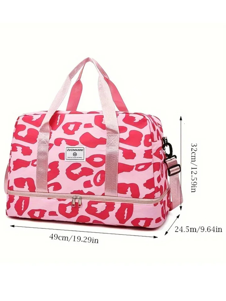 Spacious Durable Womens Carry-On Travel Bag with Animal Print Nylon Large Capacity Sports Gym Bag Weekend Overnight Bag 250714