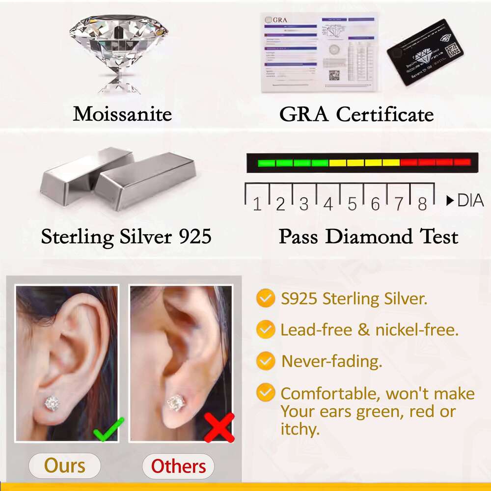 Classic 6.5mm Moissanite Hoop Earring 14K Yellow Gold Fine Jewelry Vvs Iced Out Moissanie Earrings