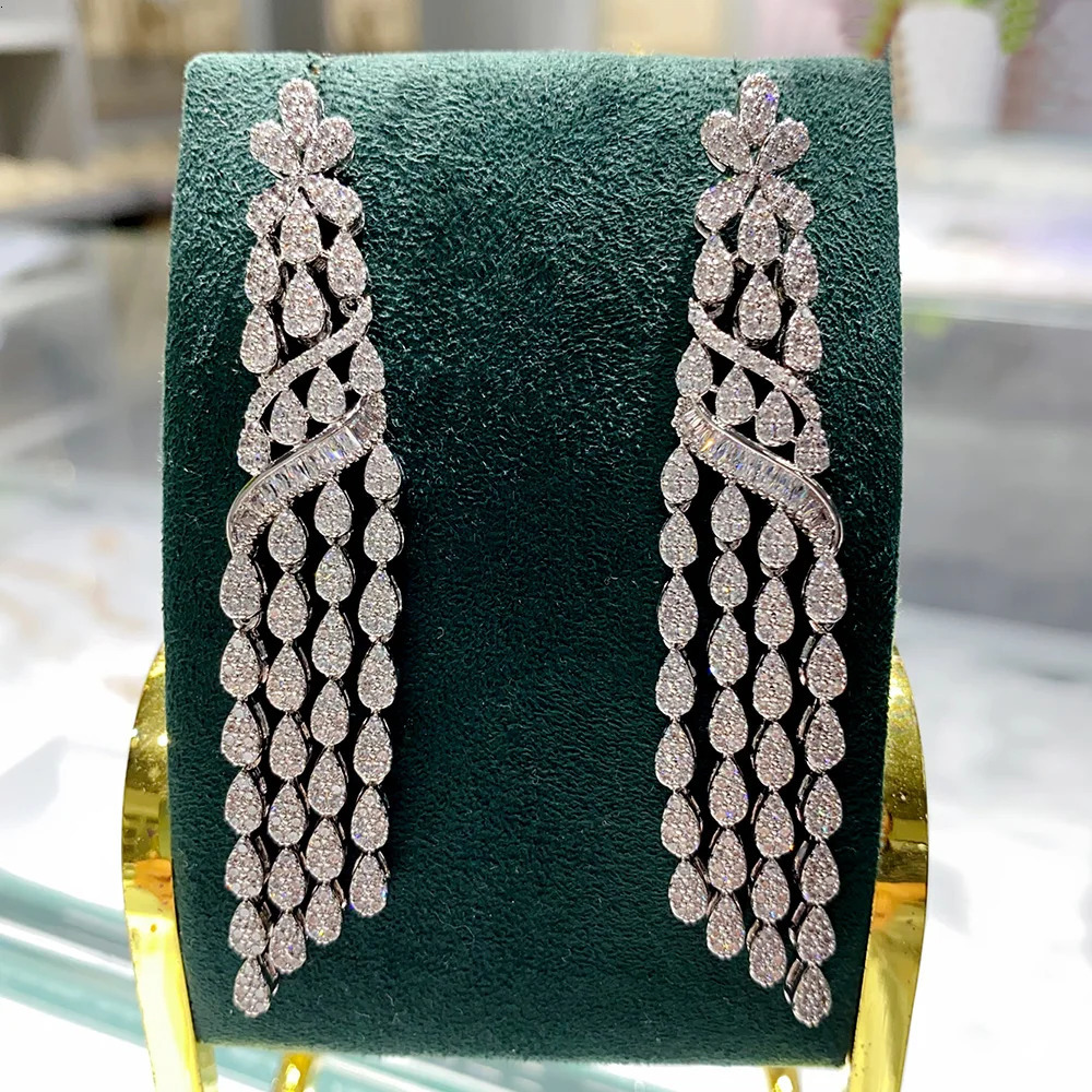 GODKI 2025 Trendy Link Chain Long Drop Earrings Cubic Zircon Earrings For Women Drop Earrings Brincos Fashion Jewelry 250716