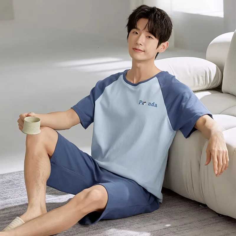 Pajamas Mens Summer Short Sleeve Shorts Sleepwear Cotton Simple Nightwear Youth Casual Striped loungewear set mens pajama set W250717